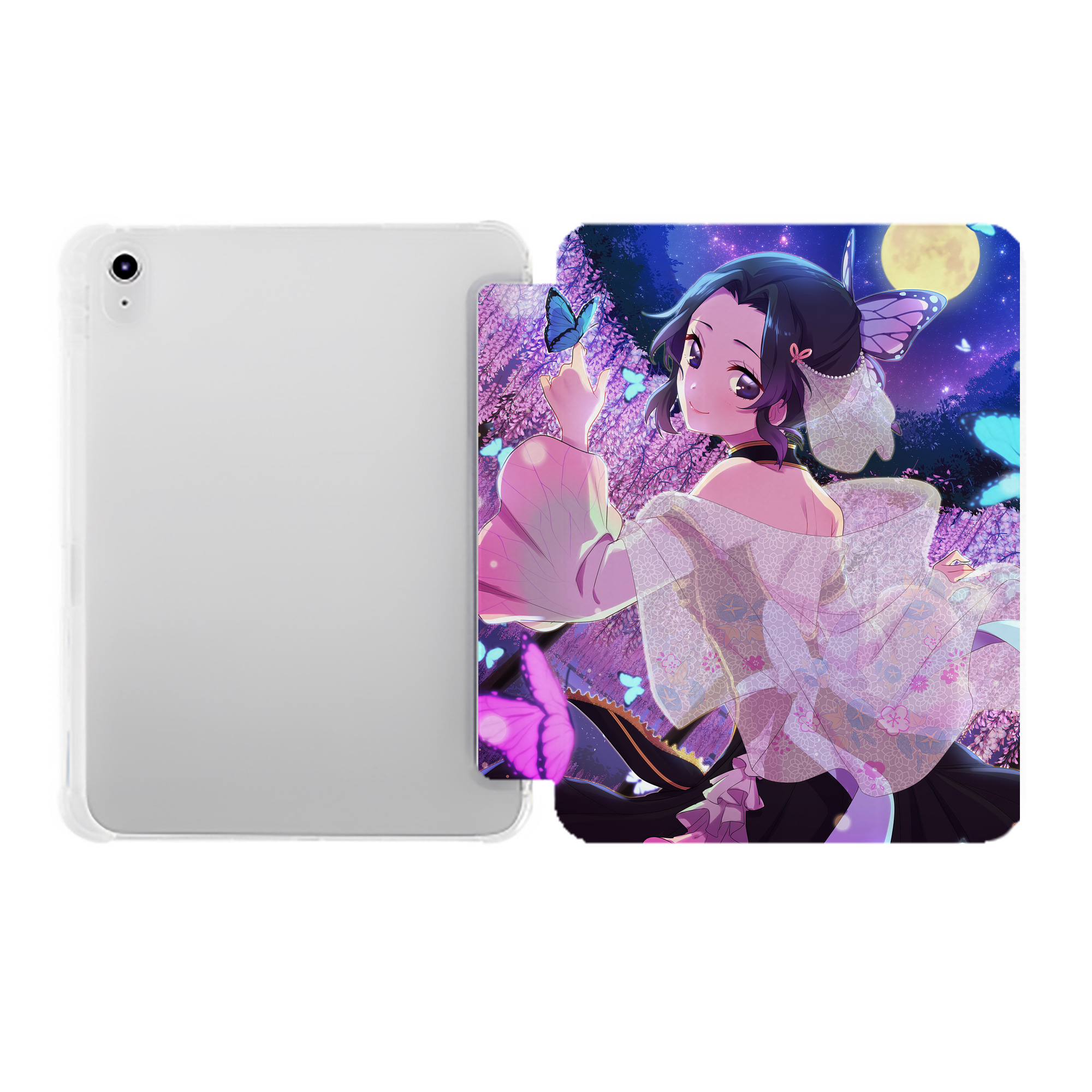 （画像用） 鬼滅の刃（きめつのやいば）蟲柱-胡蝶 しのぶ／こちょう しのぶ Kochou Shinobu IPad ケース ペン収納付き 三つ折りスタンド PUレザー×シリコン 対応機種9.5/10.5/10.9インチ
